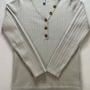 Women's V-Neck Sweater with Button Detail - Cream